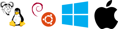 Tux, Debian, Ubuntu and Windows logos