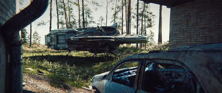Wide shot, exterior, day -

A small courier-class ship, just about the smallest vehicle capable of a paracology jump, is parked in a clearing next to an old wooden house with a brick foundation. In an open space under the house, an old car wreck sits in the shadows.
