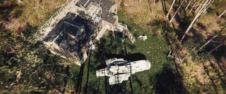 Wide shot, exterior, day -

A small courier-class ship, just about the smallest vehicle capable of a paracology jump, is parked in a clearing next to an old wooden house with a brick foundation. In an open space under the house, an old car wreck sits in the shadows.