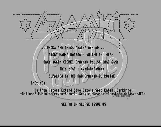 Screenshot of "Vabank" - Crack: Cremki - Published by L.K. Avalon on Commodore Amiga (1994)