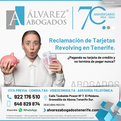 Abogados Tarjetas Revolving Tenerife. ¿Pagando su tarjeta de crédito y no termina de pagar nunca? Abogados Tarjetas Revolving en Tenerife. Reclame hoy mismo el dinero e intereses abusivos de su tarjeta revolving en Tenerife Sur. ¿Alguna duda? Contáctenos ahora.
https://alvarezabogadostenerife.com/2020/04/abogados-tarjetas-revolving-tenerife/

#alvarezabogados #abogadostenerife #abogados #Tenerife #tenerifelegal #legal #tarjetarevolving #usura #derechos 
