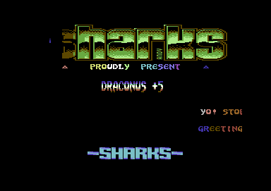 Screenshot of "Draconus" - Crack: Sharks - Published by Zeppelin Games on Commodore 64 (1988)