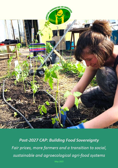 🚜 European Coordination Via Campesina 🇪🇺 Common Agricultural Policy (CAP) 📢 ECVC Position on CAP Post-2027:  🌱 Building Food Sovereignty 🌾 Fair prices, more farmers and a transition to social, sustainable and agroecological agri-food systems ➡️ https://www.eurovia.org/publications/ecvc-position-paper-post-2027-cap-building-food-sovereignty  #CommonAgriculturePolicy #FairPrices  #LaViaCampesina #FoodSovereignty #FoodSovereigntyNOW #PeasantsRights  #UNDROP #PeasantsRightsNOW 