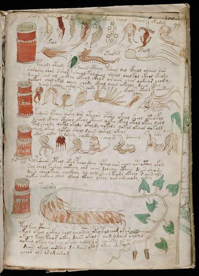 A page from the mysterious Voynich manuscript, which is undeciphered to this day.
Page 175; f99r, of the pharmaceutical section
Unknown author - Beinecke Rare Book & Manuscript Library, Yale University.