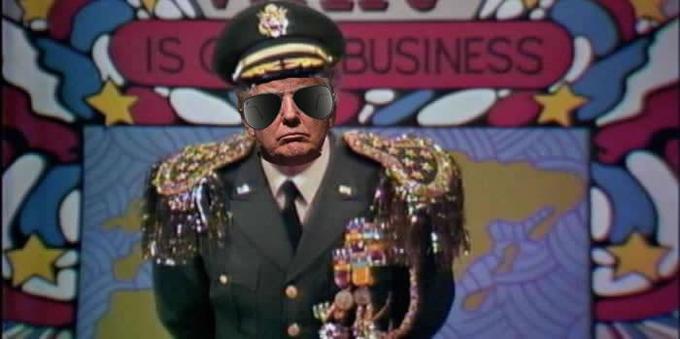 Laff-In's spangled general with Trump's face.