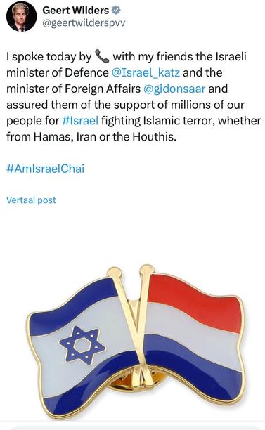 Steunbetuiging Wilders aan Israël