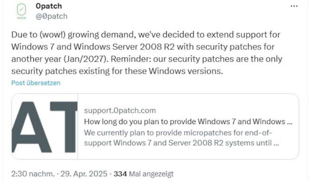 Still running Windows 7 or Server 2008 R2? 🖥️ 0patch just extended security support until 2027-no reboots, no downtime, instant micropatches! Keep legacy systems safe without costly upgrades. Details👇 #WindowsSecurity #0patch
