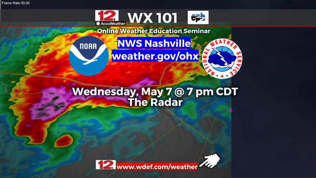 Join @NWSNashville on their website weather.gov/ohx  tonight at 7 PM CDT for the latest #Weather101 webinar: All About Radar