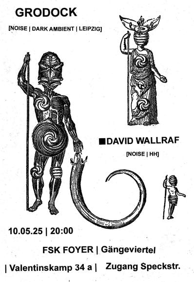 Flyer for the show - black and white collage using material from Max Ernst (people holding staffs, their heads replaced by something that looks like beehives