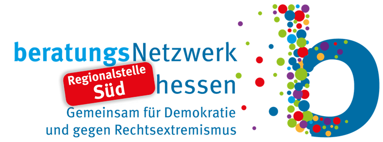 beratungsNetzwerk
hessen
Regionalstelle
Süd
Gemeinsam für Demokratie und gegen Rechtsextremismus

Und das Logo des Beratungsnetzwerks ein grünblaues b, das von bunten Punkten umspült wird.