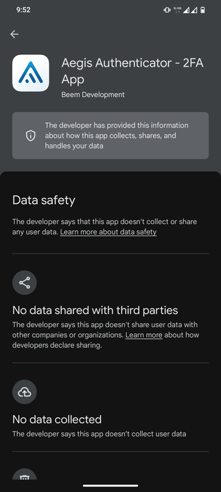 Aegis Authenticator doesn't collect any data.