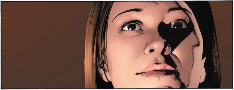Comic panel: Close-up of a young woman's face. From her calm, self-absorbed expression, she seems to be recalling good memories with a nostalgia that is not excessively melancholic, but rather serene, pleasant.