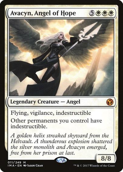 Card Name: Avacyn, Angel of Hope
Set: Iconic Masters
Description: Flying, vigilance, indestructible
Other permanents you control have indestructible.
Artist: Jason Chan