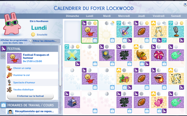 Capture d'écran du calendrier des Sims 4