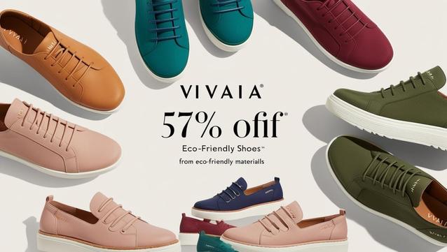 Image showing a stylish collection of Vivaia women’s shoes on holiday sale with up to 57% off, including sustainable vivaia boots, women's sneakers on sale, and eco-friendly flats arranged with festive holiday decorations like snowflakes, ornaments, and gift boxes. The photo highlights chic and comfortable footwear options perfect for winter fashion, appealing to eco-conscious shoppers in the USA. A discount tag is displayed prominently with “Up to 57% OFF,” showcasing the limited-time holiday offer. The image is ideal for a social media promotion targeting women looking for the best women's sneakers, sustainable style, and exclusive deals. Features visual cues of premium design, versatility, and comfort, reflecting positive sentiments often found in vivaia shoes reviews. Background includes holiday lights and cozy seasonal vibes to create excitement for the festive sale. Perfect for those searching for where to buy vivaia shoes or looking to use a vivaia shoes discount code during the holiday shopping season.