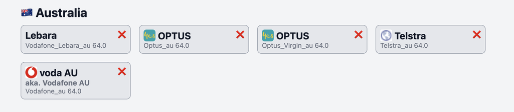Screenshot showing telco providers and their lack of support for RCS in Australia.