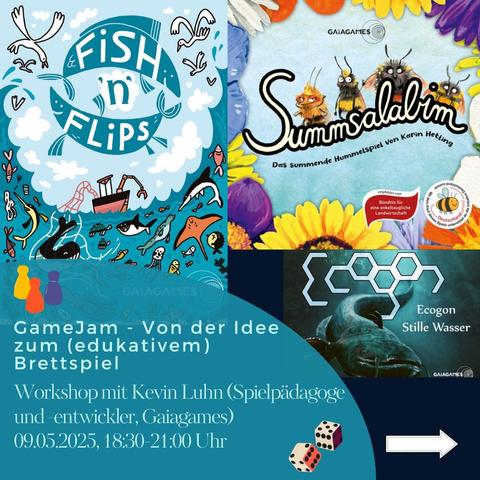 🎲 GameJam – Von der Idee zum (edukativen) Brettspiel! 🎲

Spiele machen Spaß – aber wie können sie auch erfolgreich im Bildungssektor eingesetzt werden? 🤔
Was muss ich beachten, wenn ich selbst ein Spiel entwickeln oder Inhalte spielerisch vermitteln möchte?

Im interaktiven Workshop mit Kevin Luhn (Erlebnis- und Spielpädagoge, Spielentwickler bei Gaiagames)
🌟 tauchen wir in die Welt des Spielens ein,
🌟 erkunden verschiedene Spielmechanismen
🌟 und entwickeln im abschließenden GameJam eigene Spielideen! 🎯

📅 Wann? 09.05.2025
🕡 Uhrzeit: 18:30–21:00 Uhr
📍 Wo? Franckeplatz 1, Haus 31, Raum 020
🗣️ Sprache: Deutsche Lautsprache
♿ Die Räumlichkeiten sind für Rollstuhlfahrer:innen zugänglich.

📧 Anmeldung per Mail: lernwerkstatt@paedagogik.uni-halle.de

Komm vorbei und werde Teil eines kreativen Abends voller Ideen und Spielfreude! 🧩🌱
