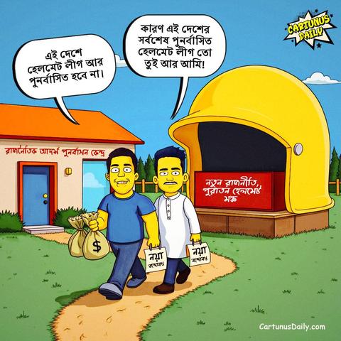 হাসনাত আব্দুল্লাহ: "এই দেশে হেলমেট লীগ আর পুনর্বাসিত হবে না।"

সারজিস আলম: "নিঃসন্দেহে তুই ঠিক কথা বলেছিস হাবাদুল্লাহ, এই দেশের সর্বশেষ পুনর্বাসিত হেলমেট লীগ তো তুই আর আমি!"

#CartunusDaily #Bangladesh #Bangladeshi #politicalcartoons #BangladeshCrisis #freedomofspeech #DrYunus #dryunusgovt #YunusRegime #yunusgovernment #dryunusagainstjournalists
#কার্টুনুসডেইলি