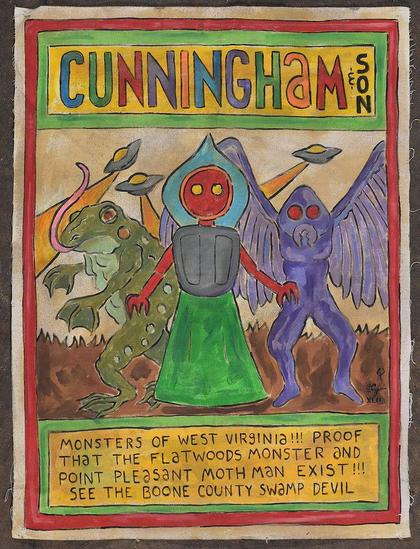 Monsters of West Virginia 
https://www.liveauctioneers.com/item/205851799_eric-cunningham-folk-painted-circus-banner