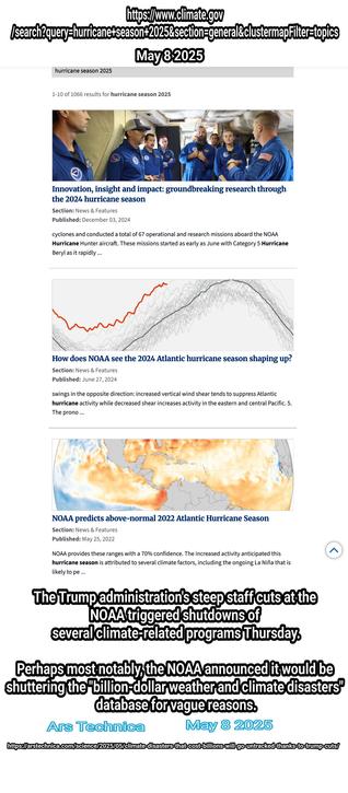 The US NOAA site has NO hurricane season info for 2025 
Date today is May 8 2025