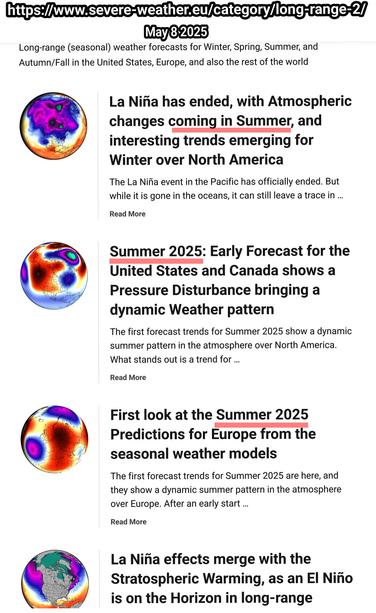Long-range (seasonal) weather forecasts for Winter, Spring, Summer, and Autumn/Fall in the United States, Europe, and also the rest of the world

La Niña has ended, with Atmospheric changes coming in Summer, and interesting trends emerging for Winter over North America

The La Niña event in the Pacific has officially ended. But while it is gone in the oceans, it can still leave a trace in …

Read More about La Niña has ended, with Atmospheric changes coming in Summer, and interesting trends emerging for Winter over North America

Summer 2025: Early Forecast for the United States and Canada shows a Pressure Disturbance bringing a dynamic Weather pattern