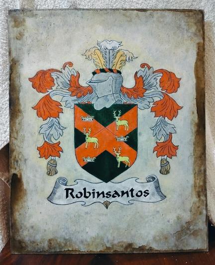 the crest  with more  coloring  and detail added, on the silver banner at the bottom it reads 'robinsantos' 