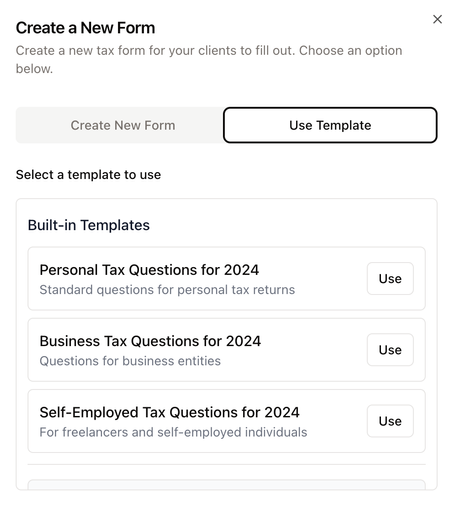 taxformify questionnaire templates screen shot