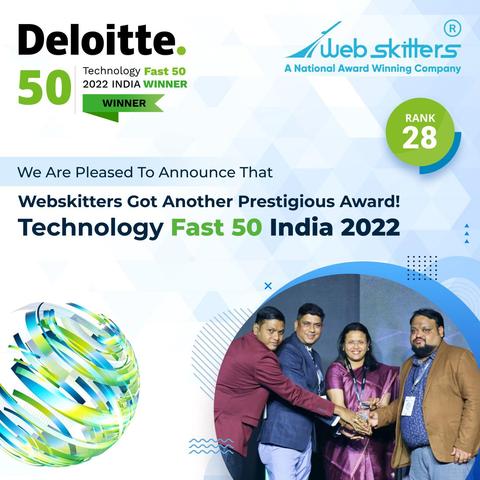A visual image of Webskitters getting award for being fastest 50 indian IT company from Deloitte
