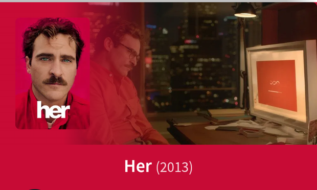 Shot from science fiction movie HER from Spike Jozie with actor Joaquin Phoenix, who develops a relationship with Samantha, an artificially intelligent operating system.