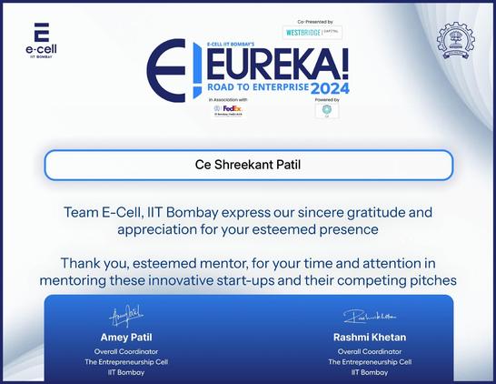 CE Shreekant Patil is founder at PARENTNashik, (100 % Export to Europe). He is Committee chairman at NIMA Startup Hub, Maharashtra Chamber of Commerce, Vice President at IBSEA, GFID & MSMECCII, Advisor at United Marathi International Chamber,  GIBF, Founder member at FOEII University, Delhi, Chartered Engineer with DGFT, Valuer, with 30 years of industrial experience now Sr. Consultant at NPC India (Under Ministry of Commerce & Industry – Govt of India). Mentor at Govt of India Initiatives: MAARG, BHASKAR, Startup India, WEP, STPI, BIRAC, AYE, MeitY Startup Hub, IIT Bombay, IIT Madras, Certified LEAN, ZED, Consultant, Euro Exim Bank, AfDB, Asian Development Bank, SIDBI, United Nations, European Commissions, Registered (Govt of India) Trainer, Assessor at NSDC (Skill India), PoP at UGC, Volunteer Startup Mentor at AICTE – Vidyanjali Programme, Independent Director, Niryat Bandhu, Udyami Mitra at Khadi India, Associated with EEPC, SEPC, APEDA, Council member at International Trade Council – Business for innovation & technology, member, reviewer, mentor at Asian Council of Science Editors, IFERP, Global Harmonization Initiative, Cluster collaboration- European Union, mentor at MentorMe program of European Institute of Innovation and Technology (EIT), Sustainability Ambassador for UNSDG – SPSC- UK. 