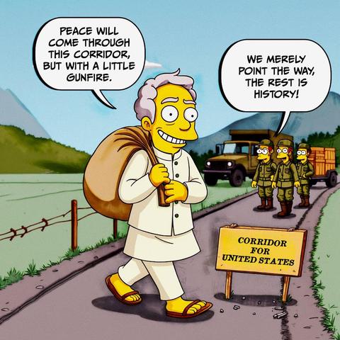 "Peace will come through this corridor, but with a little gunfire." - Chief Advisor Dr. Muhammad Yunus

All these years, we just heard about ‘selling the country,’ but now this guy is literally doing it!

#CartunusDaily #Bangladesh #Bangladeshi #politicalcartoons #BangladeshCrisis #freedomofspeech #DrYunus #dryunusgovt #YunusRegime #yunusgovernment #dryunusagainstjournalists
#কার্টুনুসডেইলি