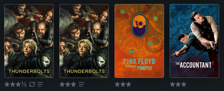 Film  posters for the last four films I watched in the cinema; titles in post.