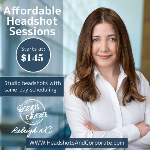 Affordable professional headshot photographer in Raleigh NC.
Headshot photography sessions are starting at $145.
