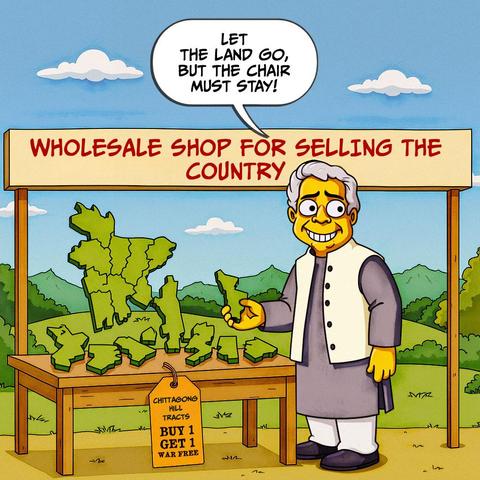 "Let the land go, but the chair must stay!" - Chief Advisor Dr. Muhammad Yunus

All these years, we just heard about ‘selling the country,’ but now this guy is literally doing it!

#CartunusDaily #Bangladesh #Bangladeshi #politicalcartoons #BangladeshCrisis #freedomofspeech #DrYunus #dryunusgovt #YunusRegime #yunusgovernment #dryunusagainstjournalists
#কার্টুনুসডেইলি