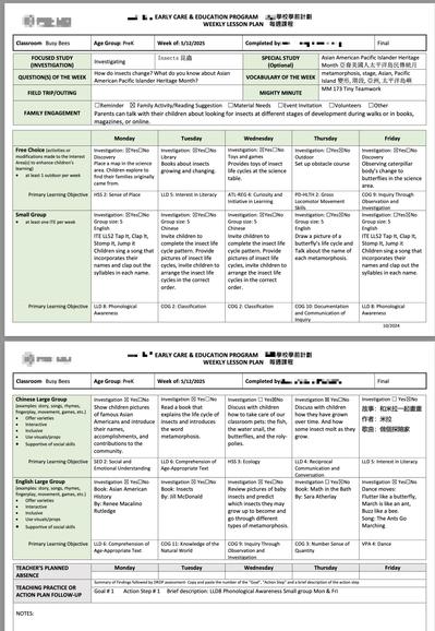 Two page PDF “Weekly Lesson Plan” for my kids’ school. It features a bewildering number of tables and cells.