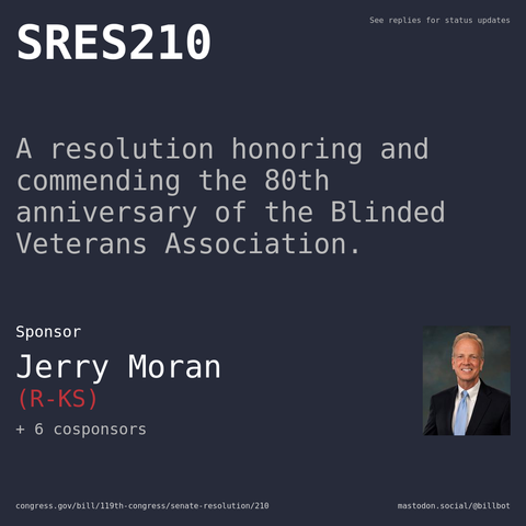 Description of SRES210, and a depiction of its sponsor, Jerry Moran.