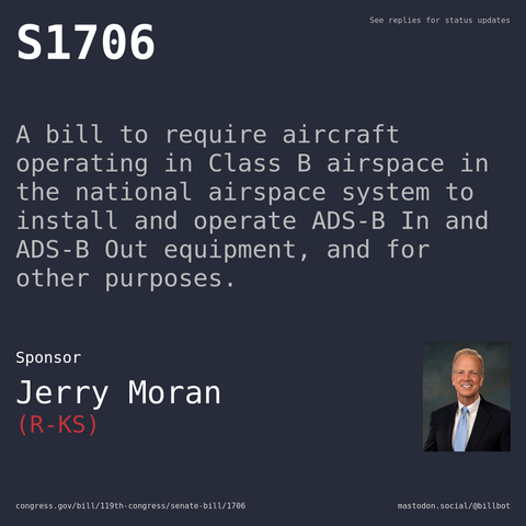 Description of S1706, and a depiction of its sponsor, Jerry Moran.
