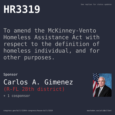 Description of HR3319, and a depiction of its sponsor, Carlos A. Gimenez.