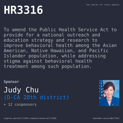 Description of HR3316, and a depiction of its sponsor, Judy Chu.
