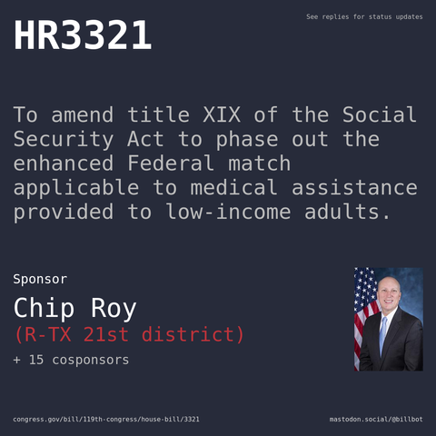 Description of HR3321, and a depiction of its sponsor, Chip Roy.