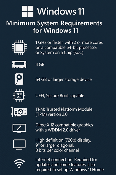 Windows 11 has specific hardware requirements, including processor, RAM, storage, and security features like TPM 2.0 and Secure Boot. 
check if yours device meets the essentials