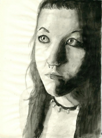 dibujo de autoretrato en acuarela