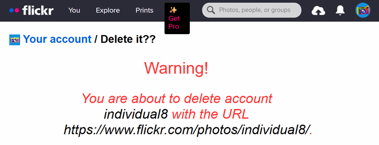 Flickr deletion warning