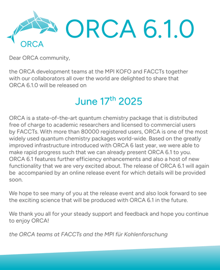 ORCA 6.1 release on 17 June 2025!