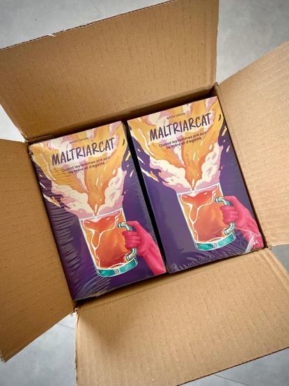 Un carton plein d'exemplaires de Maltriarcat