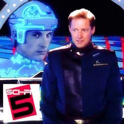 Title card for the Sci-Fi 5 episode for May 12, 2021, featuring images of Bruce Boxleitner in TRON and Babylon 5.