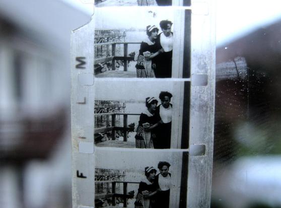 Close-up of film frame. Charlie Chaplin.