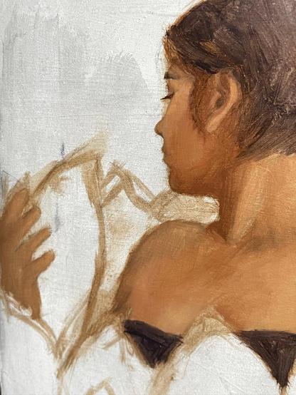 Painting in progress of a women looking back