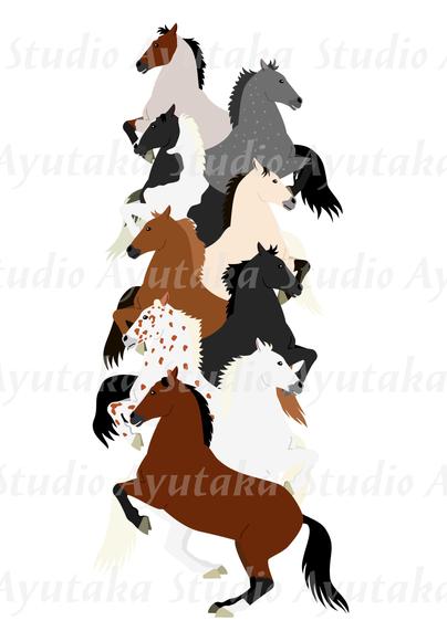 rearing horses in a row clipart.