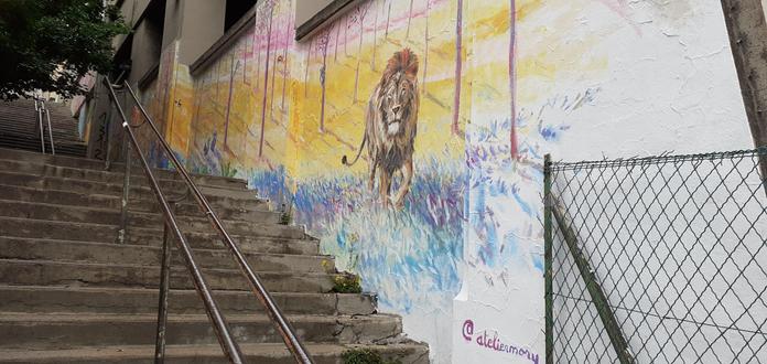Fresque d'un Lion à Lyon, à côté de l'amphithéâtre 